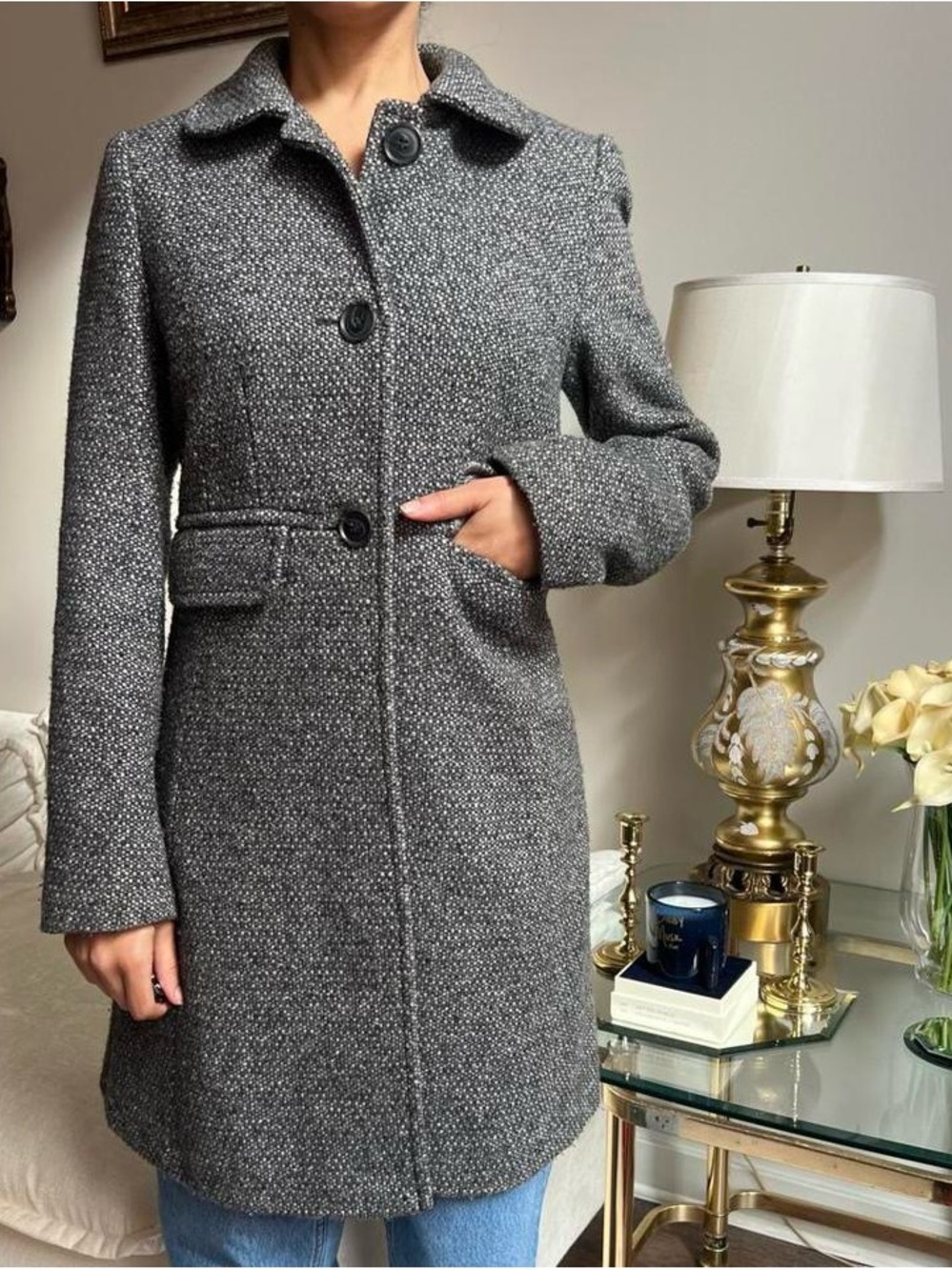 LOFT Gray Wool-Blend Peacoat